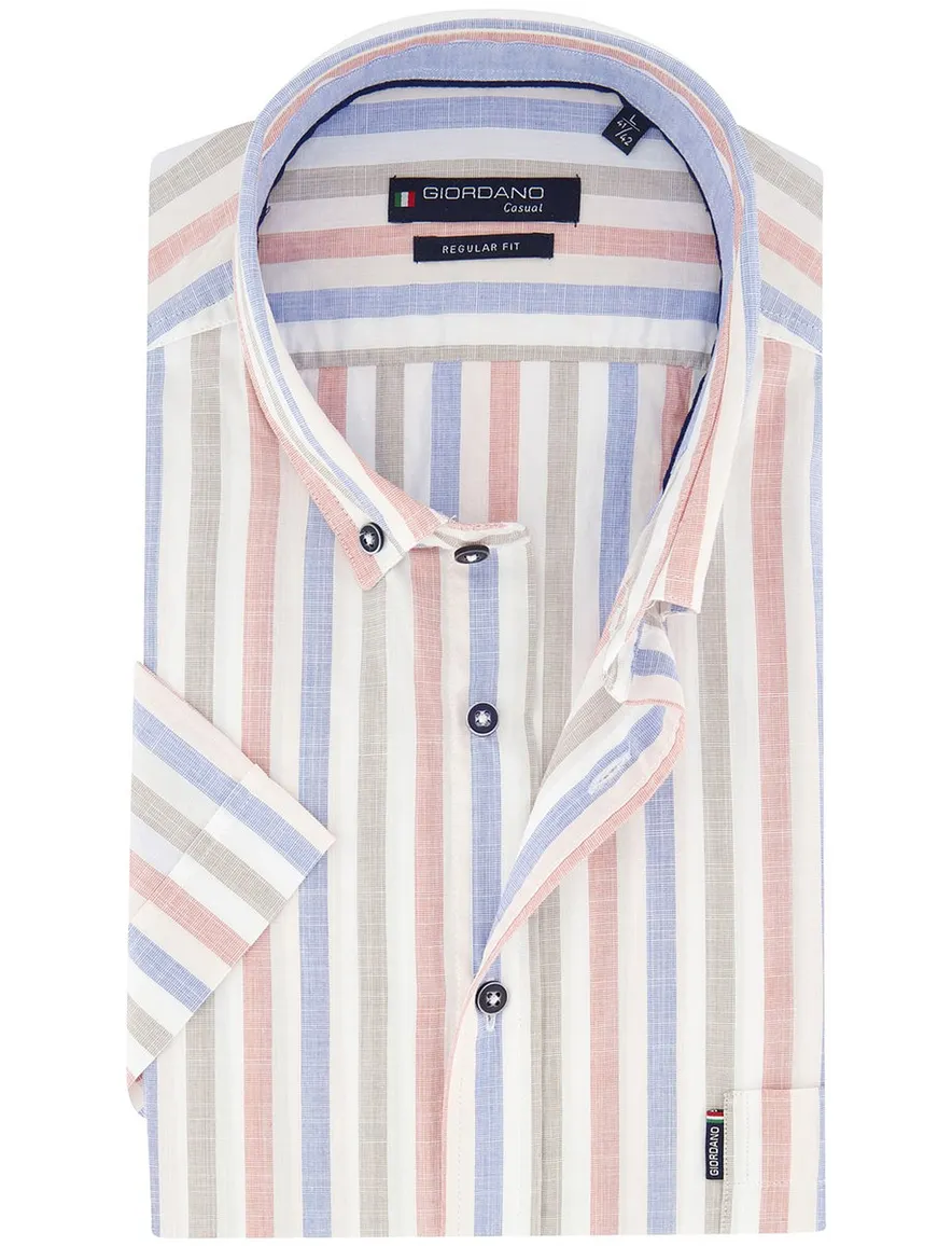 Normale fit overhemd Giordano rood blauw streepjes