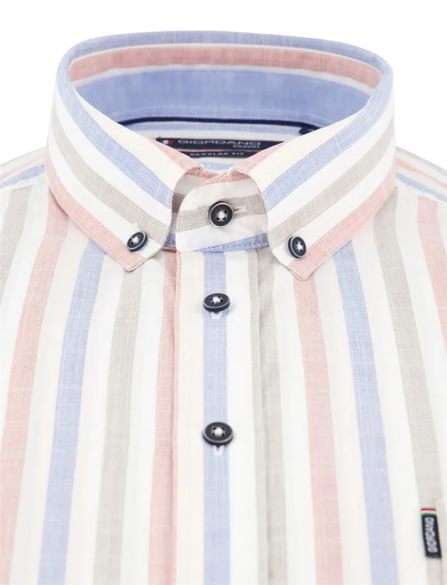 Normale fit overhemd Giordano rood blauw streepjes