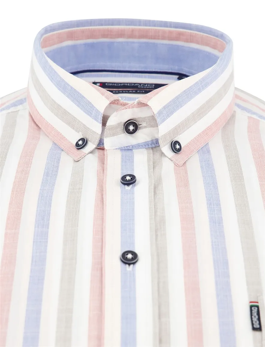 Normale fit overhemd Giordano rood blauw streepjes