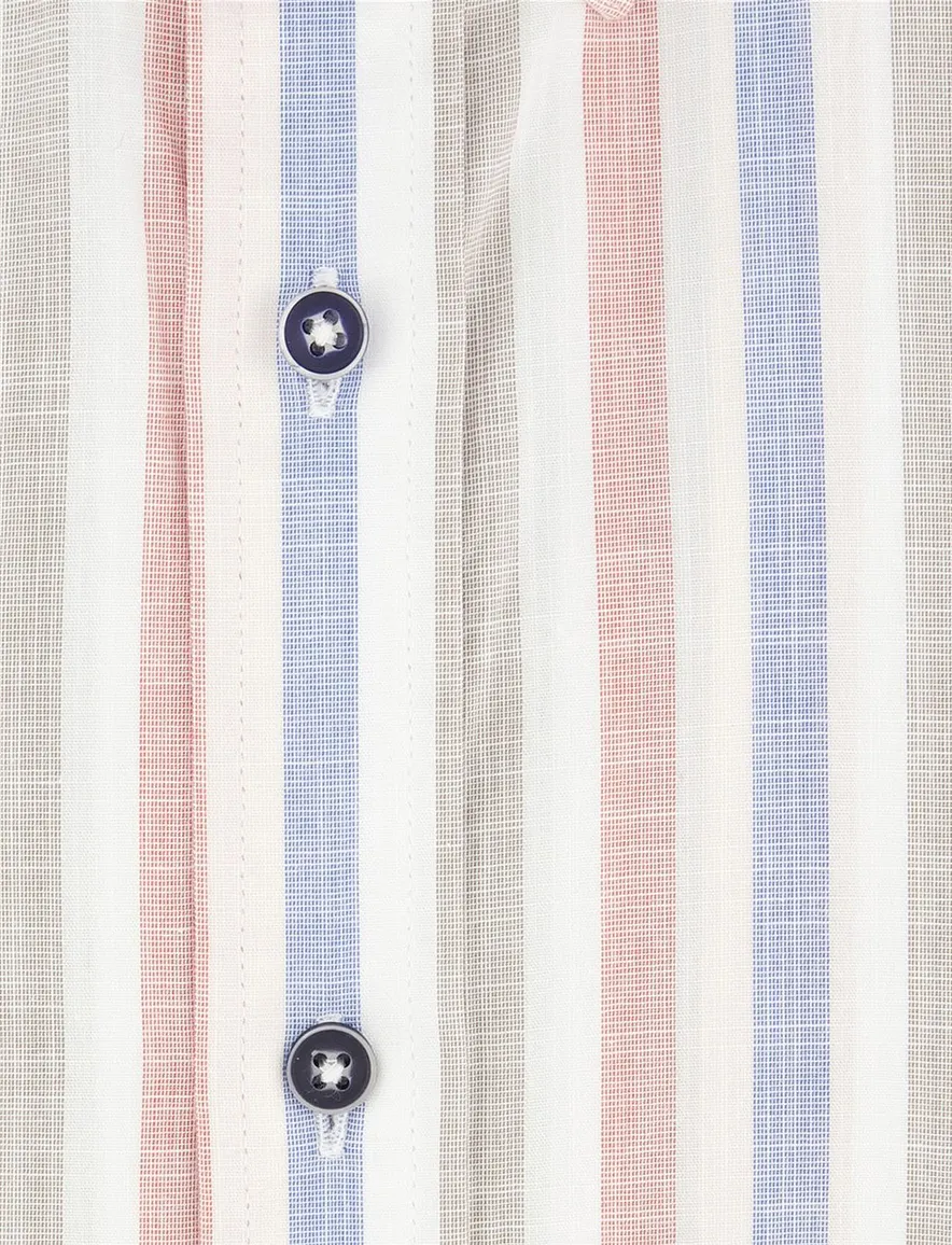 Giordano overhemd korte mouw roze blauw gestreept