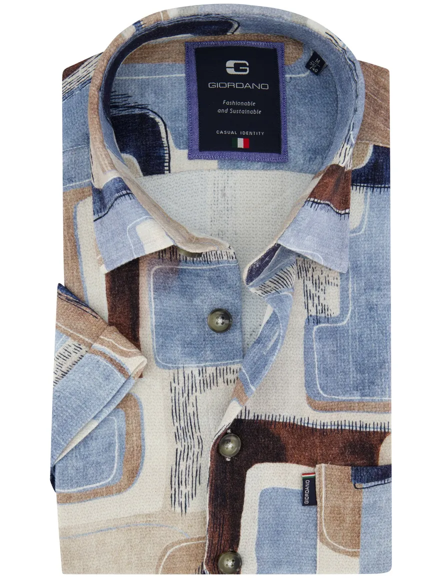 Giordano beige overhemd korte mouwen geprint