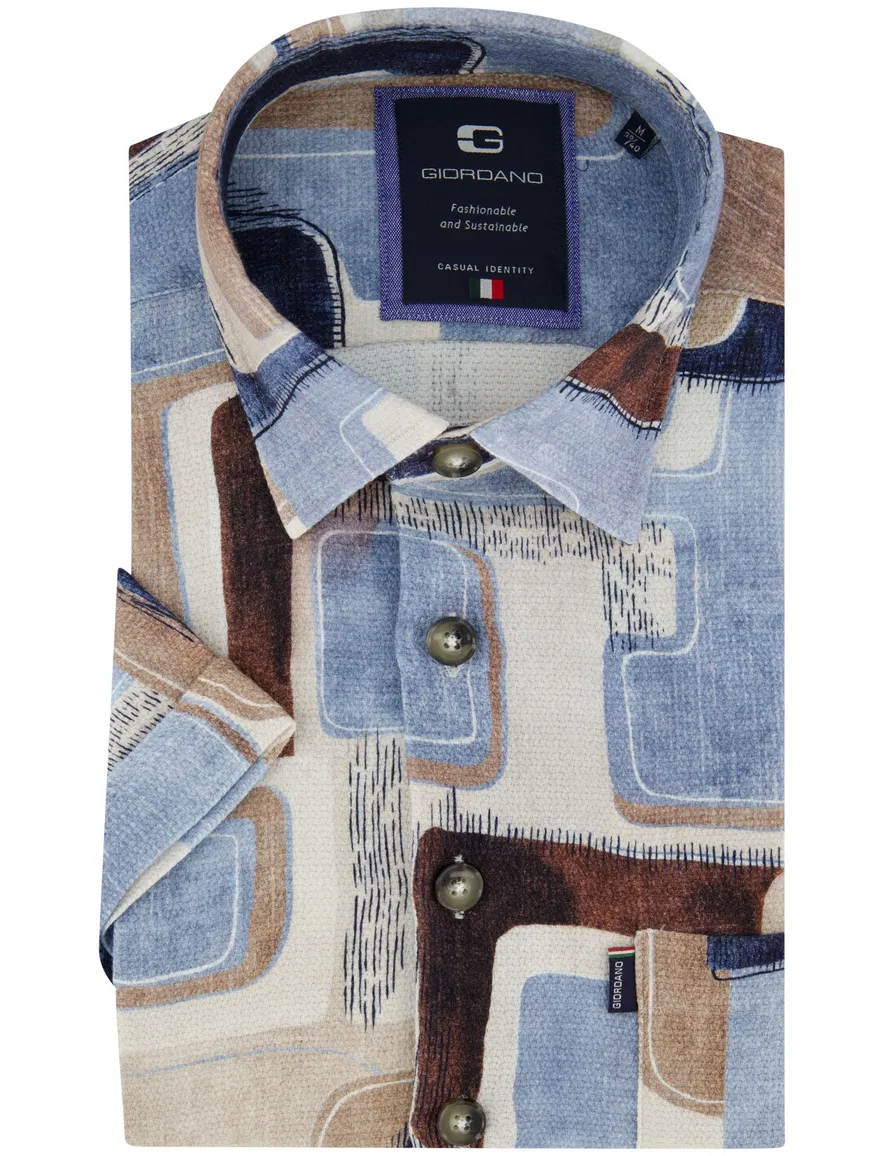 Giordano beige overhemd korte mouwen geprint