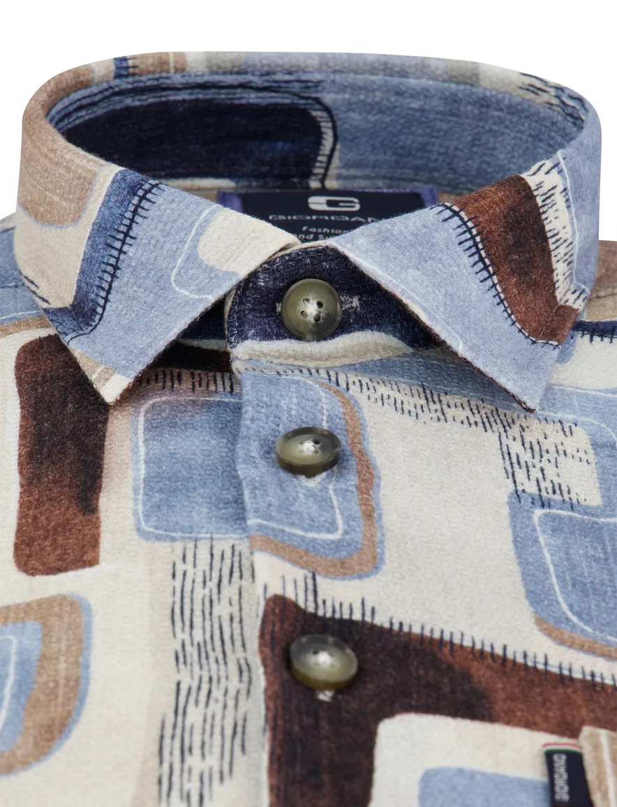 Giordano beige overhemd korte mouwen geprint