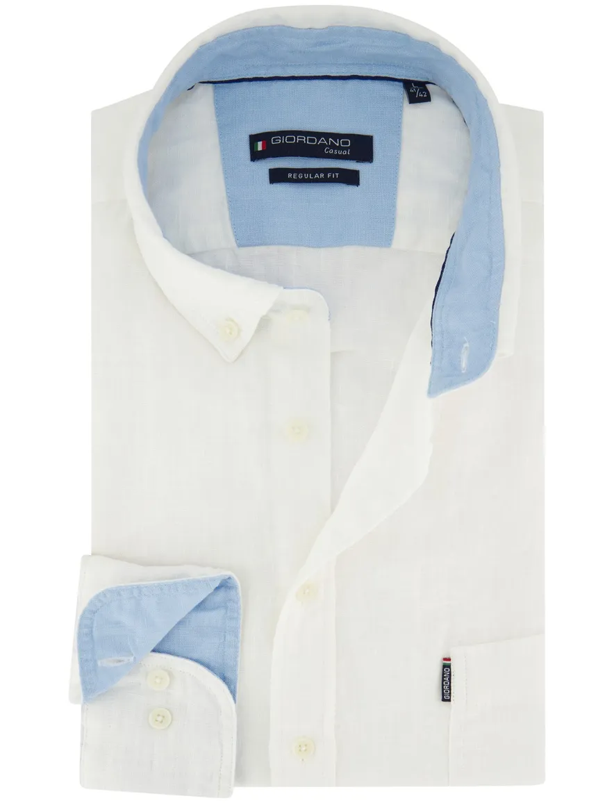 Giordano button down boord overhemd linnen wit lange mouw