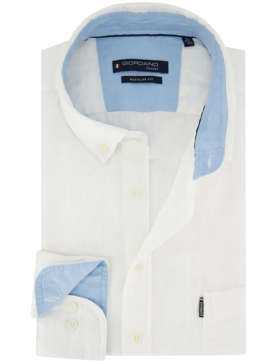Giordano overhemd wit linnen regular fit