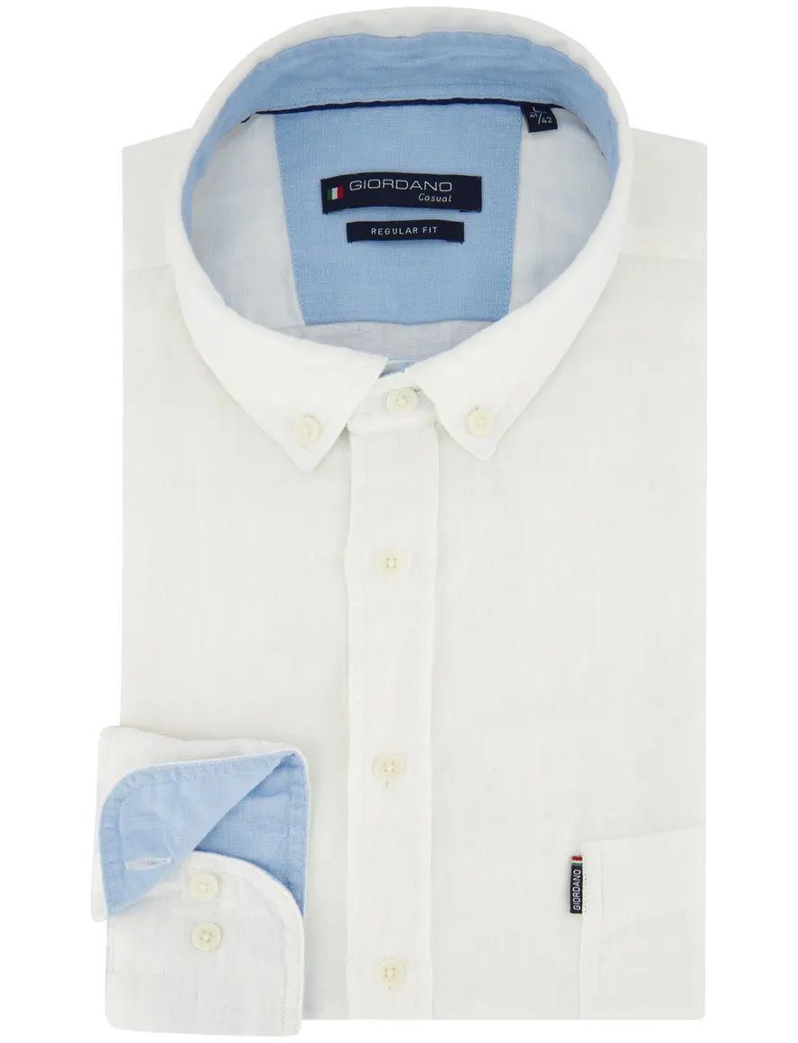 Giordano overhemd wit linnen regular fit