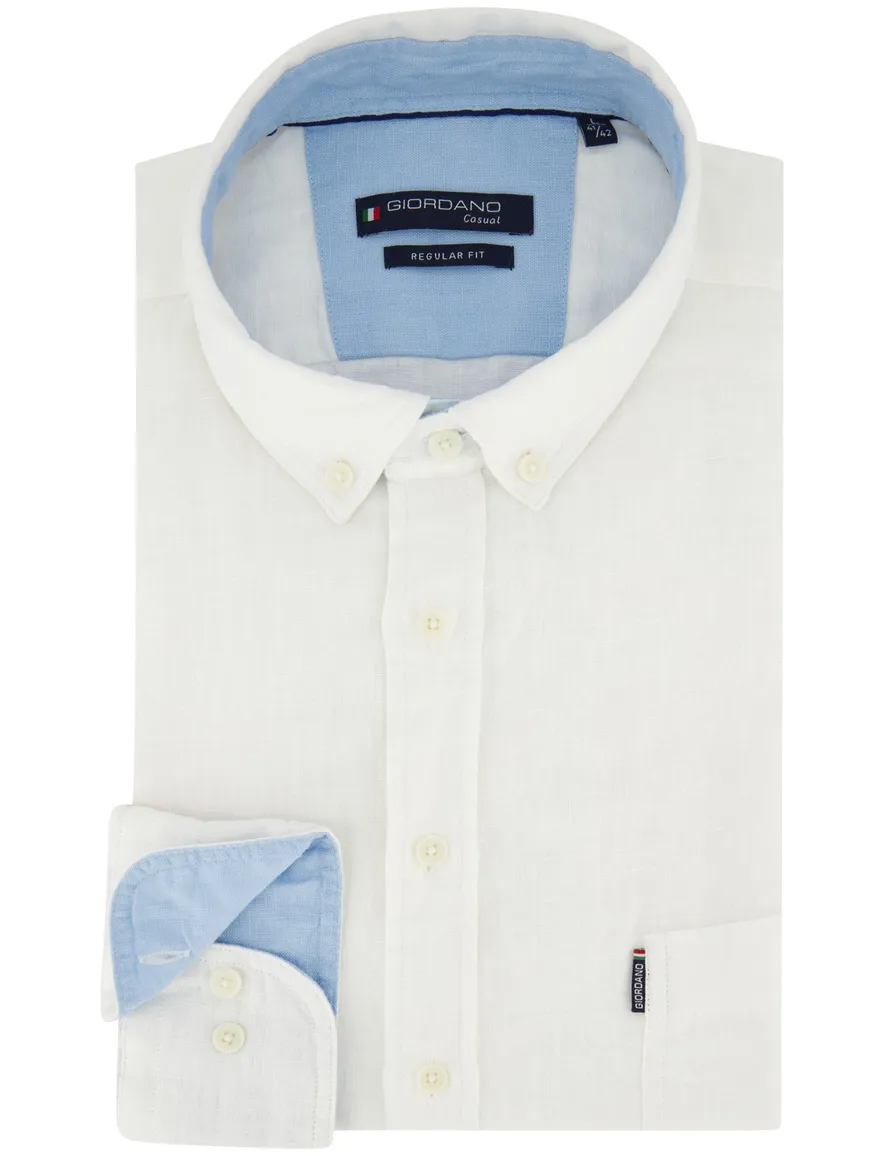 Giordano regular fit overhemd wit linnen lange mouw