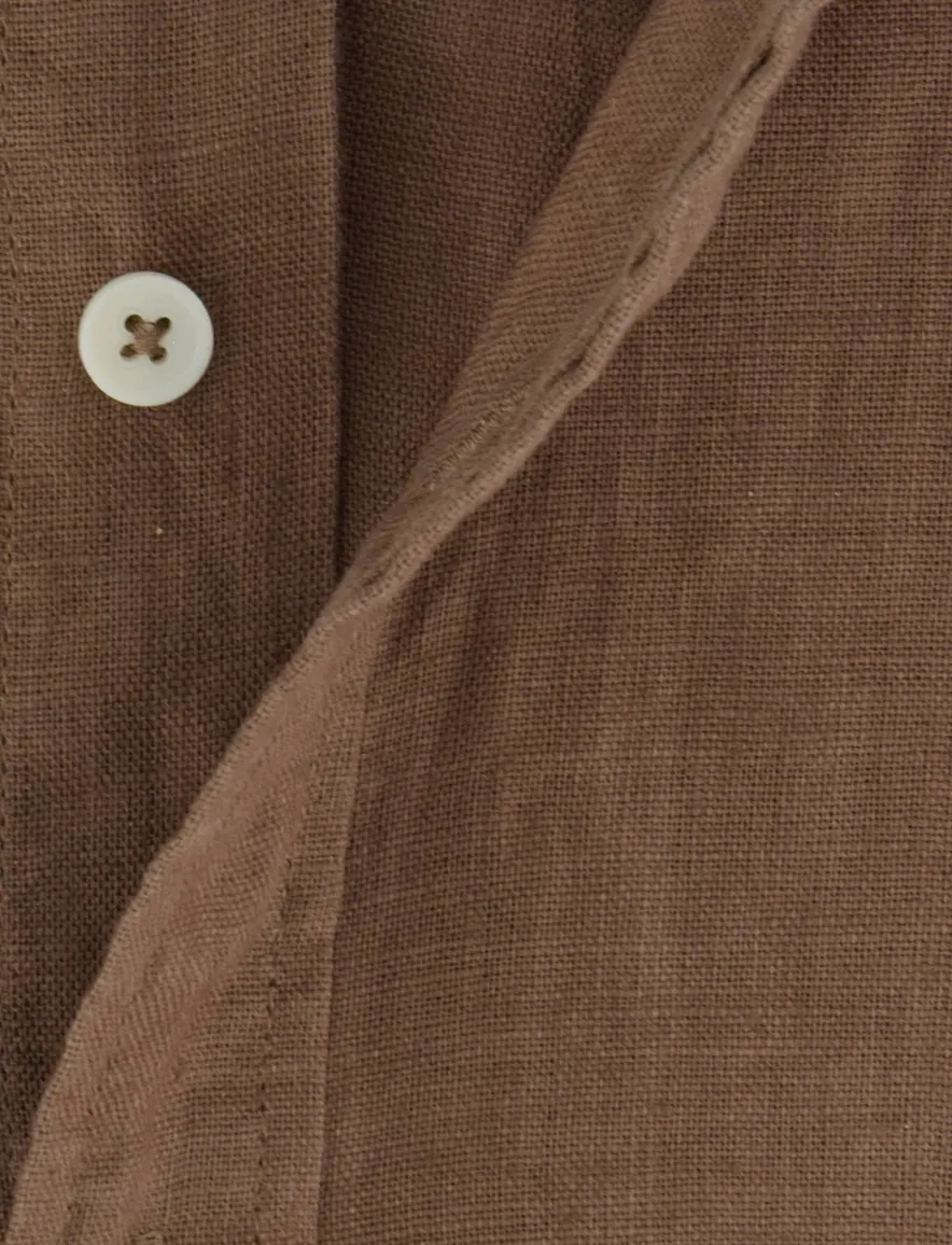 Giordano button down boord overhemd linnen bruin lange mouw