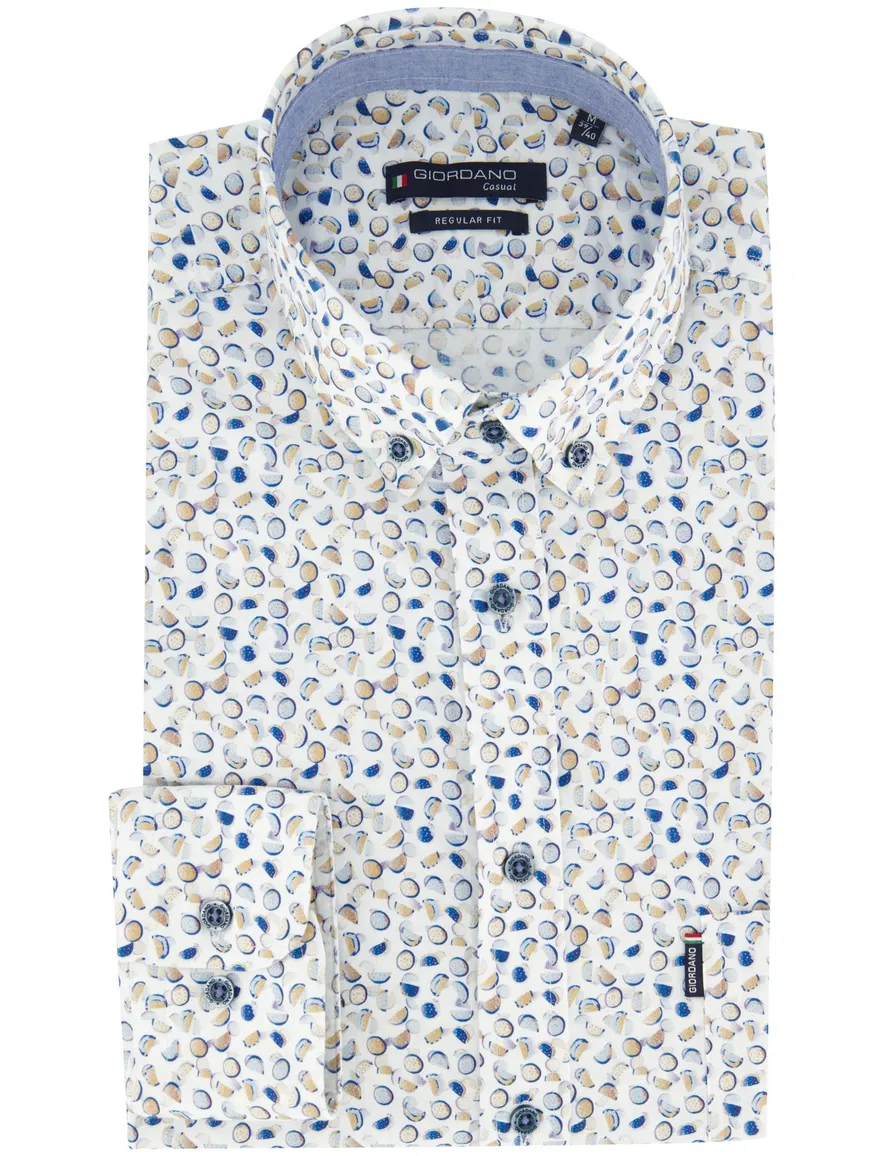 Giordano overhemd wit geprint regular fit