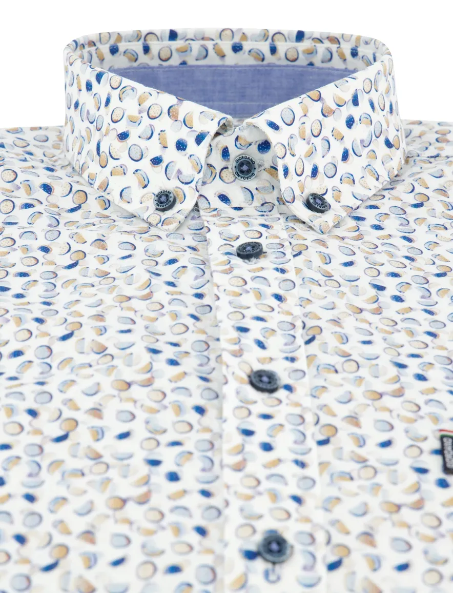 Wit geprint Giordano overhemd met button-down boord blauw geel