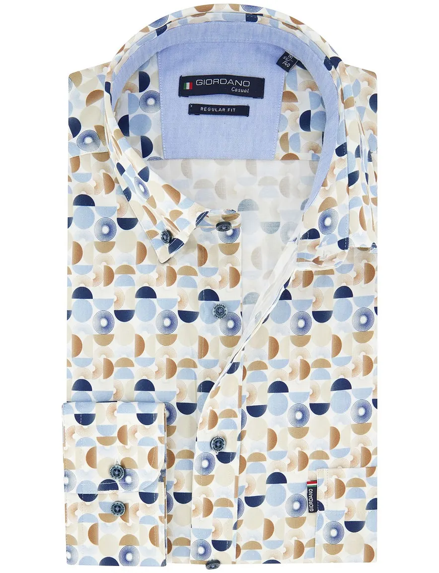 Overhemd Giordano Regular Fit wit creme blauwe print