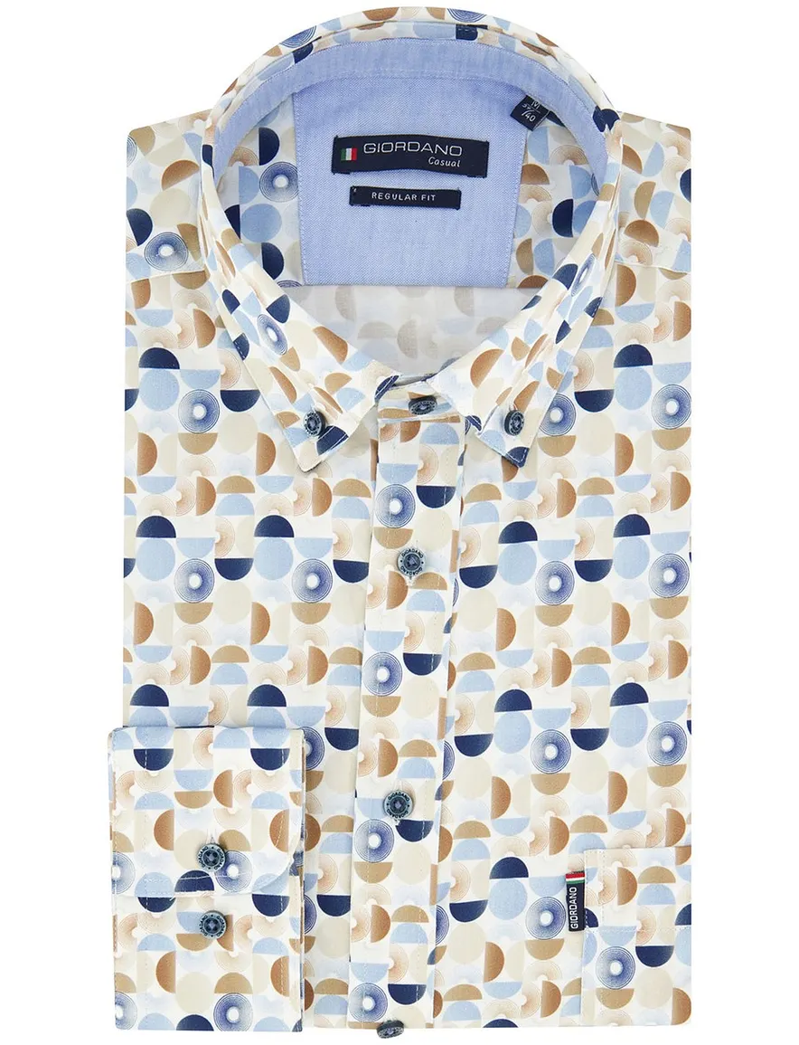 Overhemd Giordano Regular Fit wit creme blauwe print