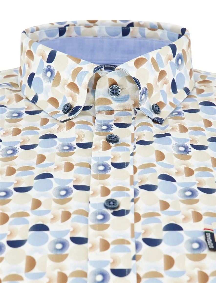 Overhemd Giordano Regular Fit wit creme blauwe print