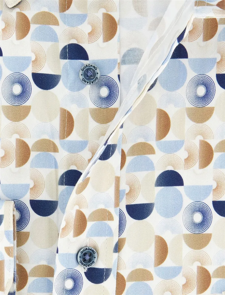 Overhemd Giordano Regular Fit wit creme blauwe print
