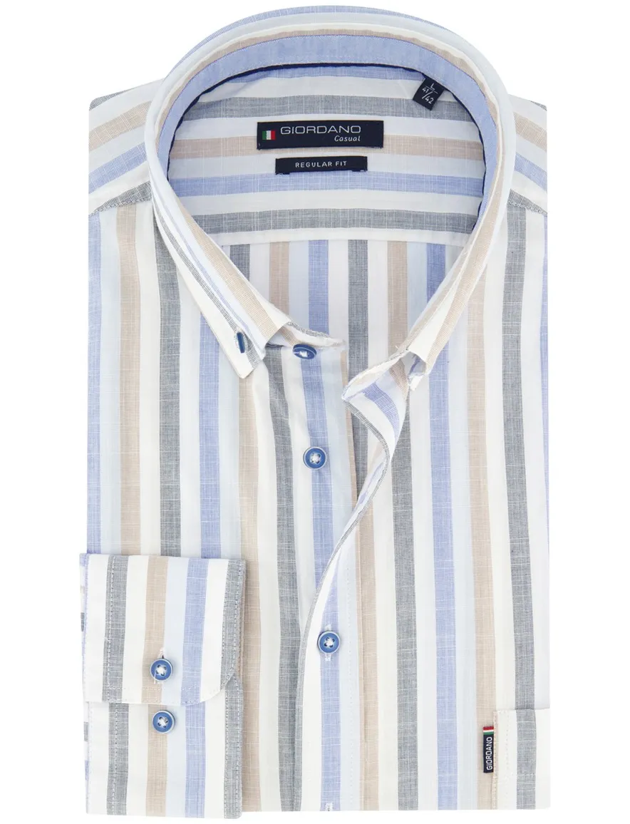 Normale fit overhemd Giordano met borstzak blauw beige gestreept