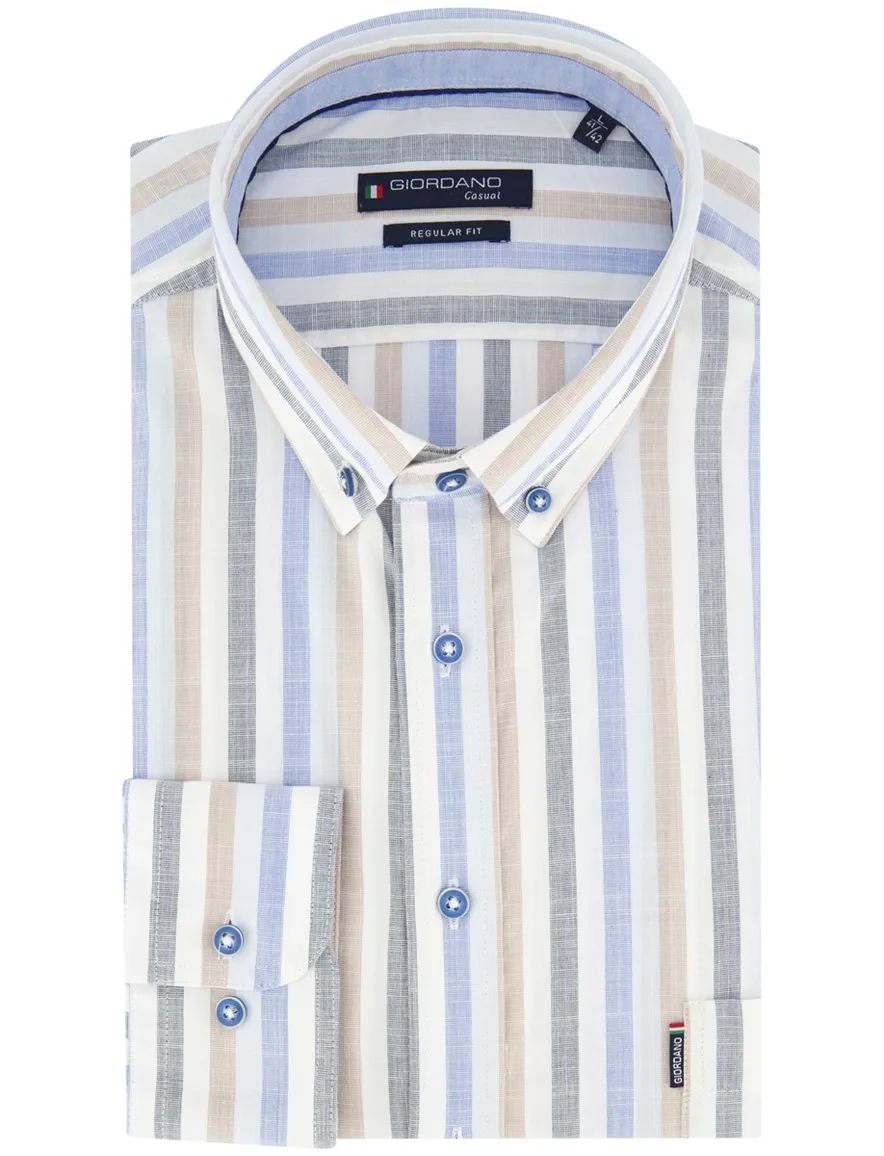 Normale fit overhemd Giordano met borstzak blauw beige gestreept