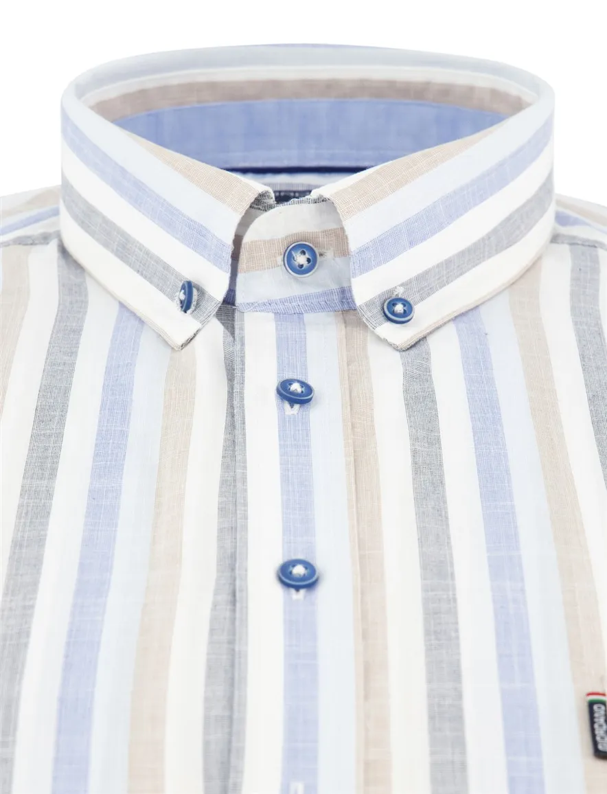 Normale fit overhemd Giordano met borstzak blauw beige gestreept
