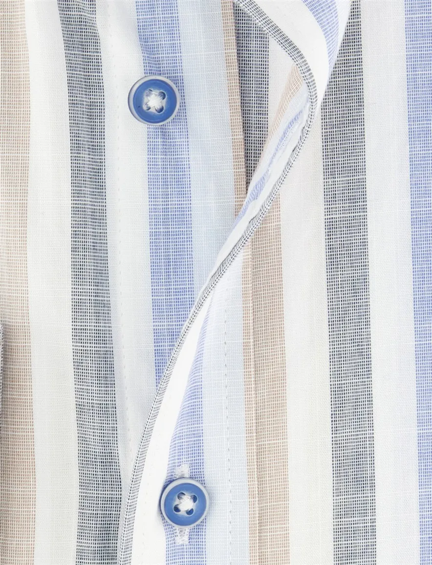 Normale fit overhemd Giordano met borstzak blauw beige gestreept