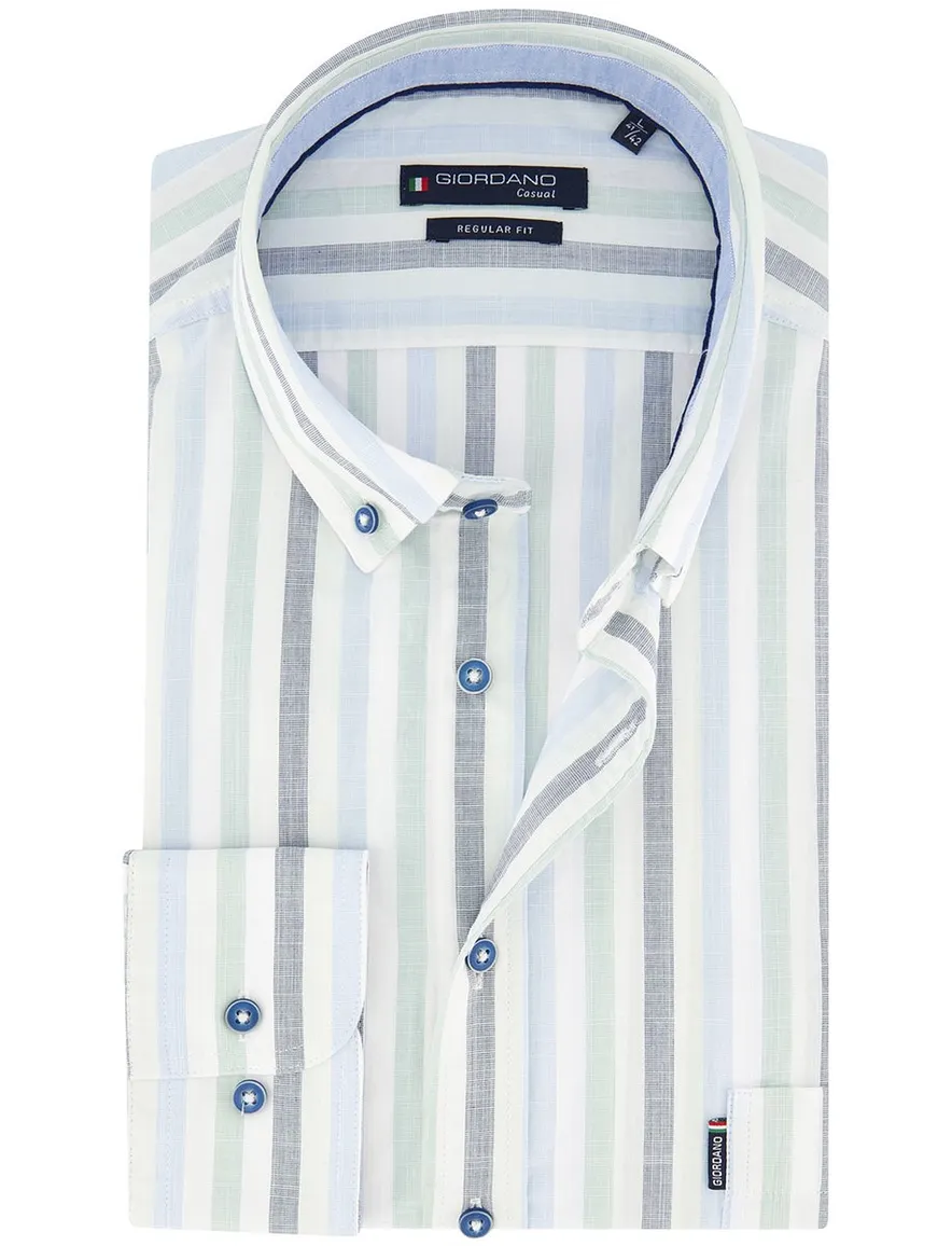 Blauw groen streepjes overhemd Giordano met borstzak