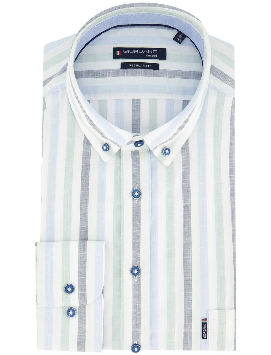 Blauw groen streepjes overhemd Giordano met borstzak