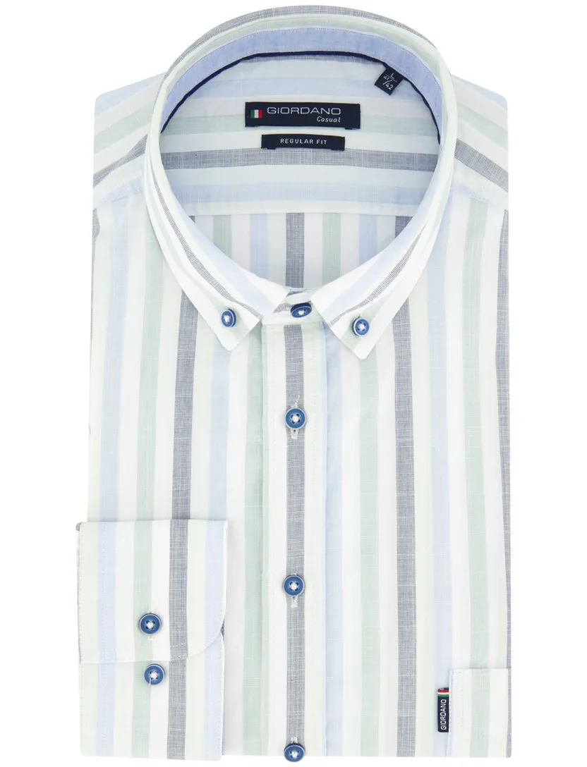 Overhemd Giordano strepen blauw groen normale fit