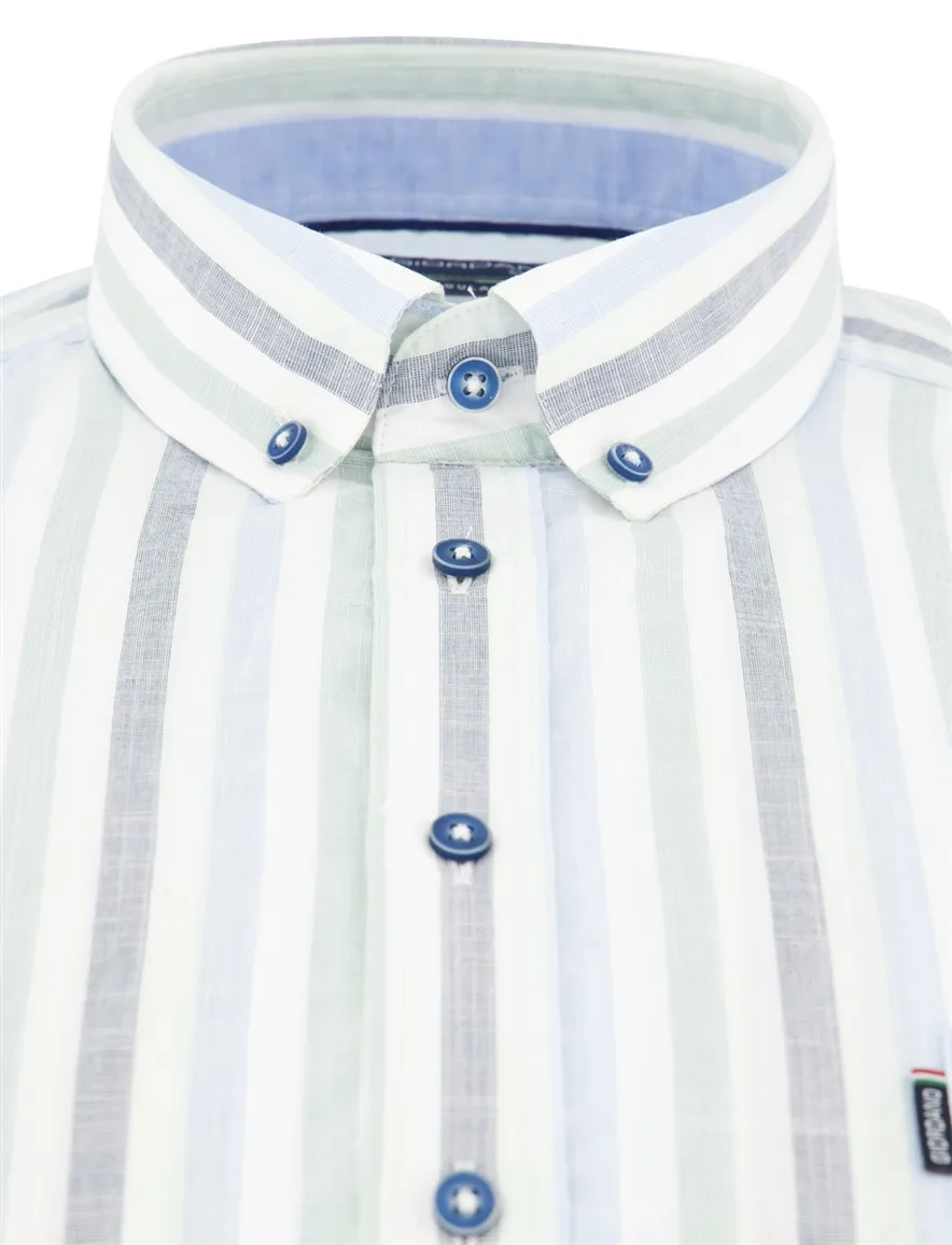 Blauw groen streepjes overhemd Giordano met borstzak