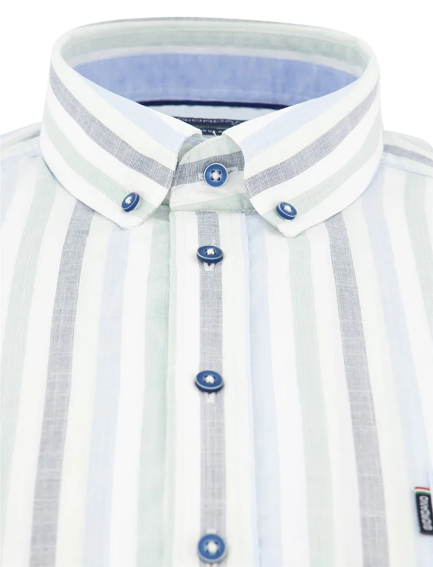 Blauw groen streepjes overhemd Giordano met borstzak