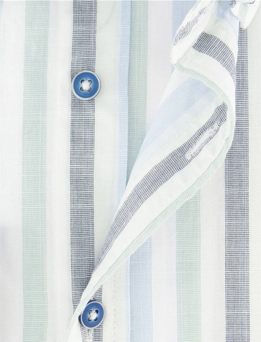 Blauw groen streepjes overhemd Giordano met borstzak