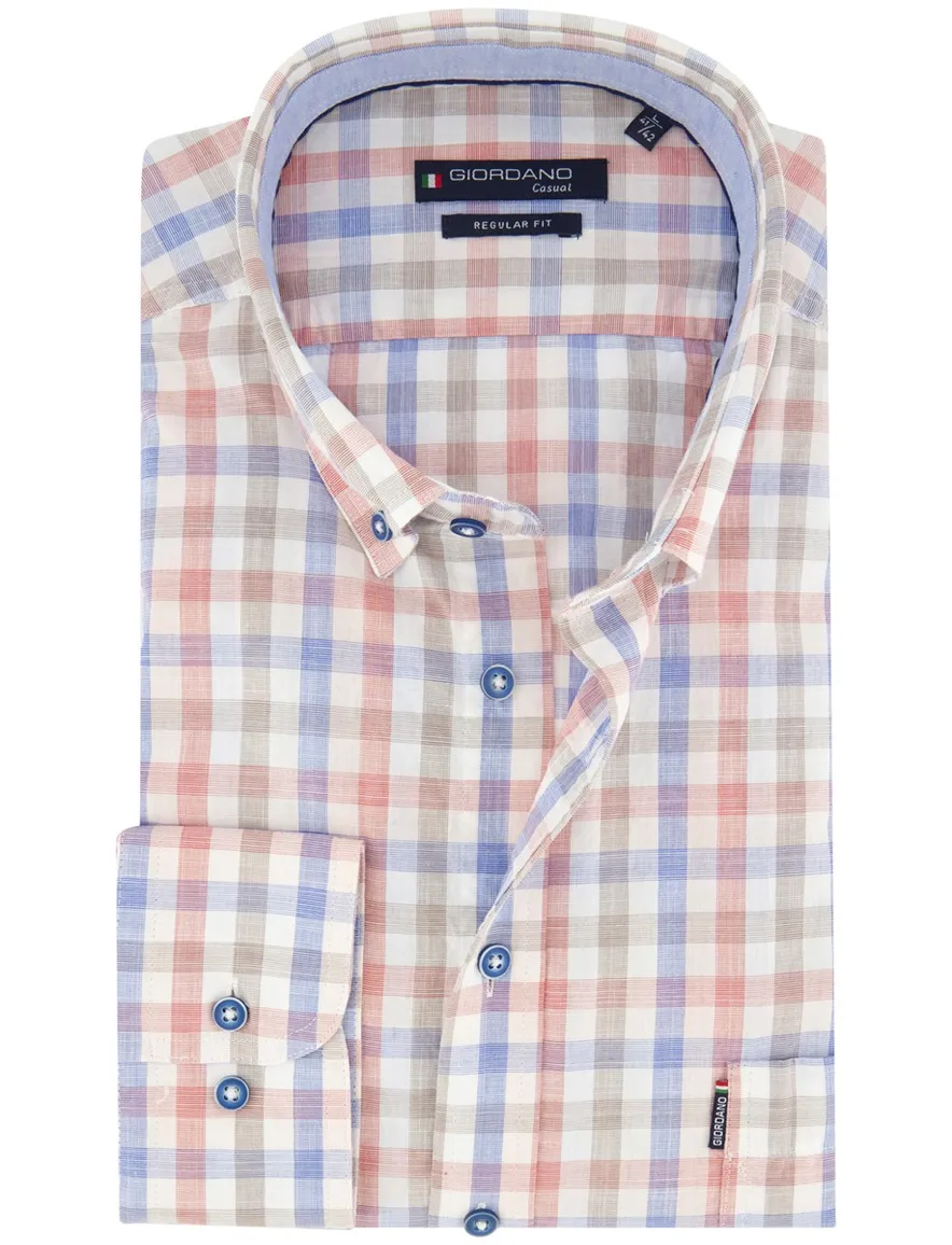 Normale fit rood blauw ruitjes Giordano overhemd