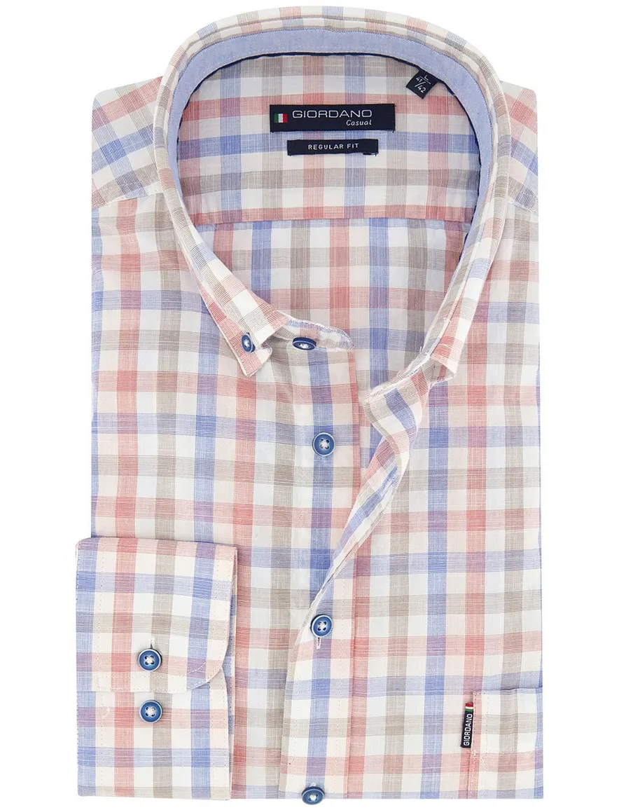 Normale fit rood blauw ruitjes Giordano overhemd