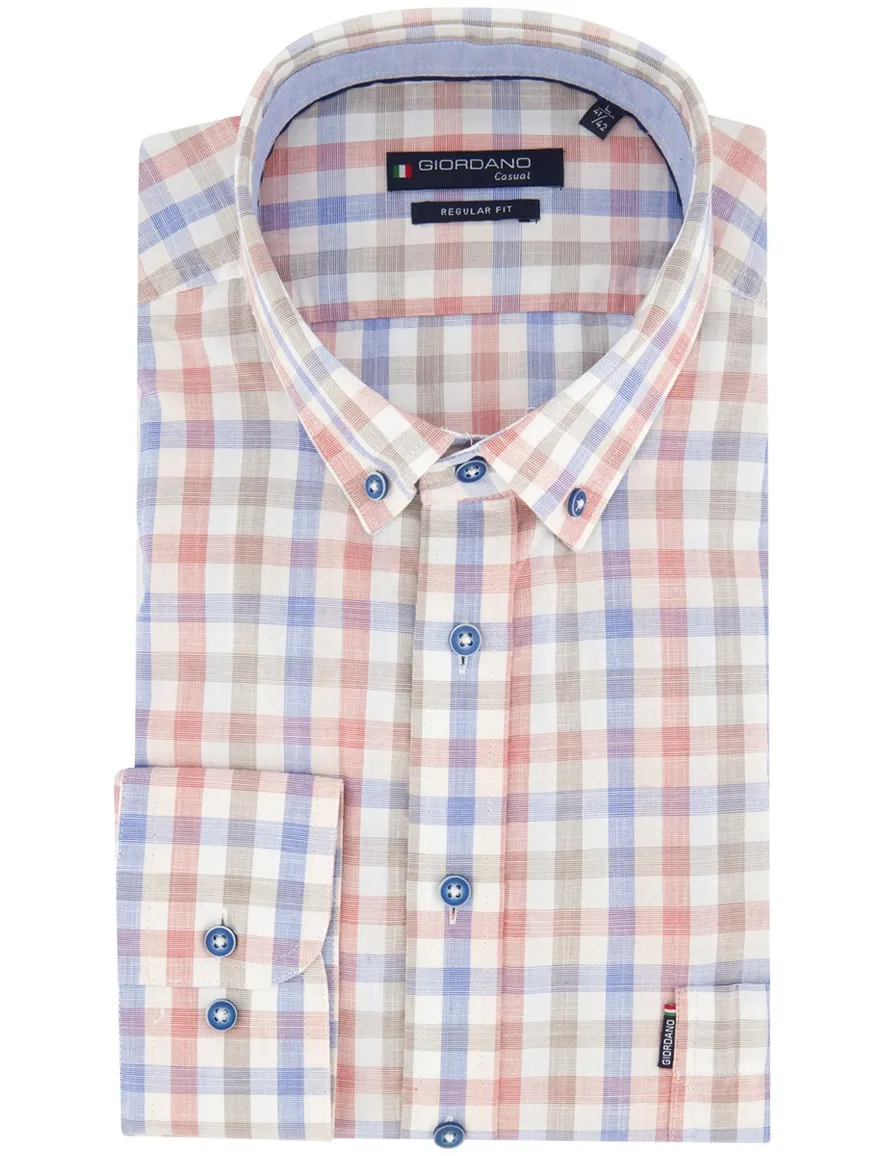 Normale fit rood blauw ruitjes Giordano overhemd
