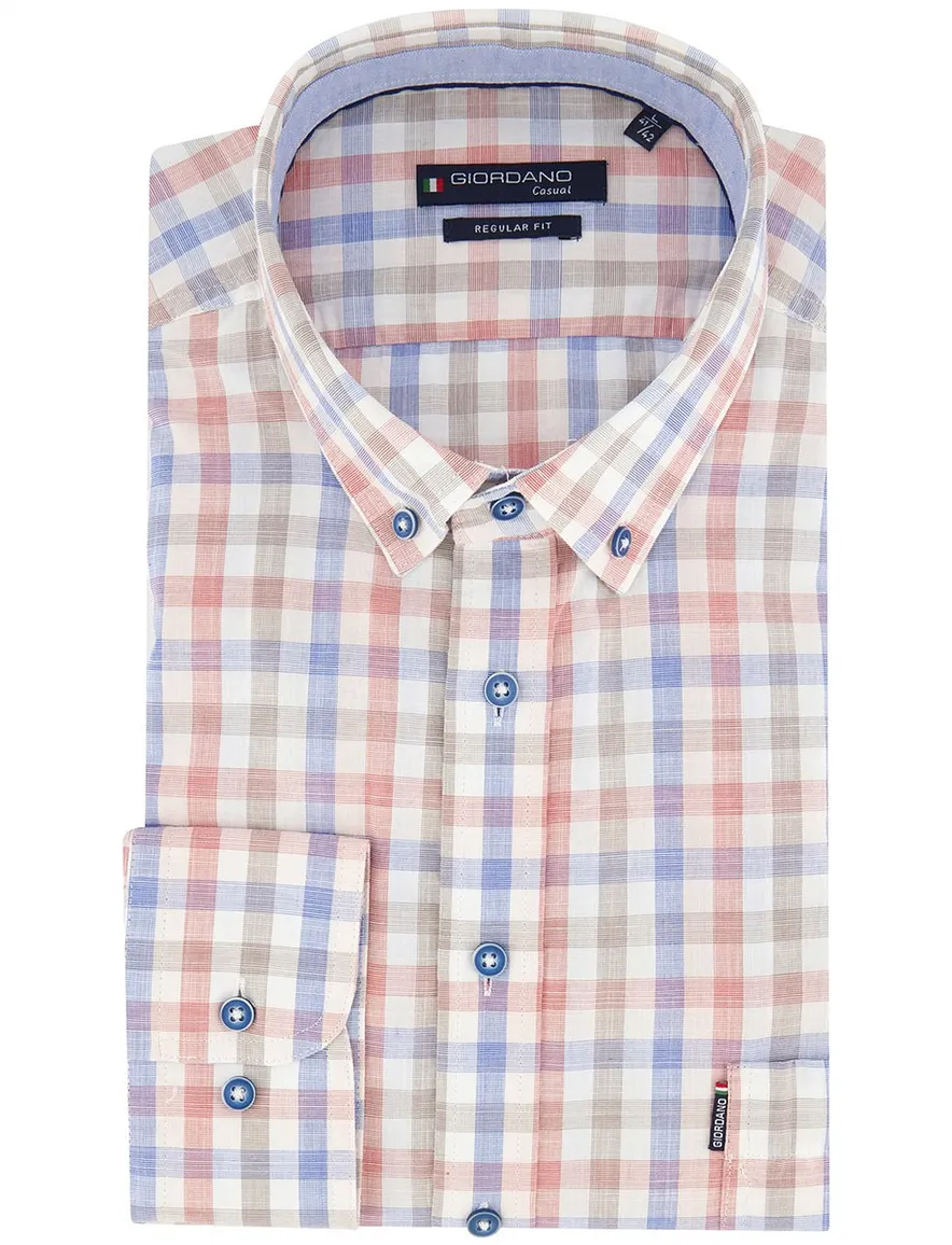 Normale fit rood blauw ruitjes Giordano overhemd