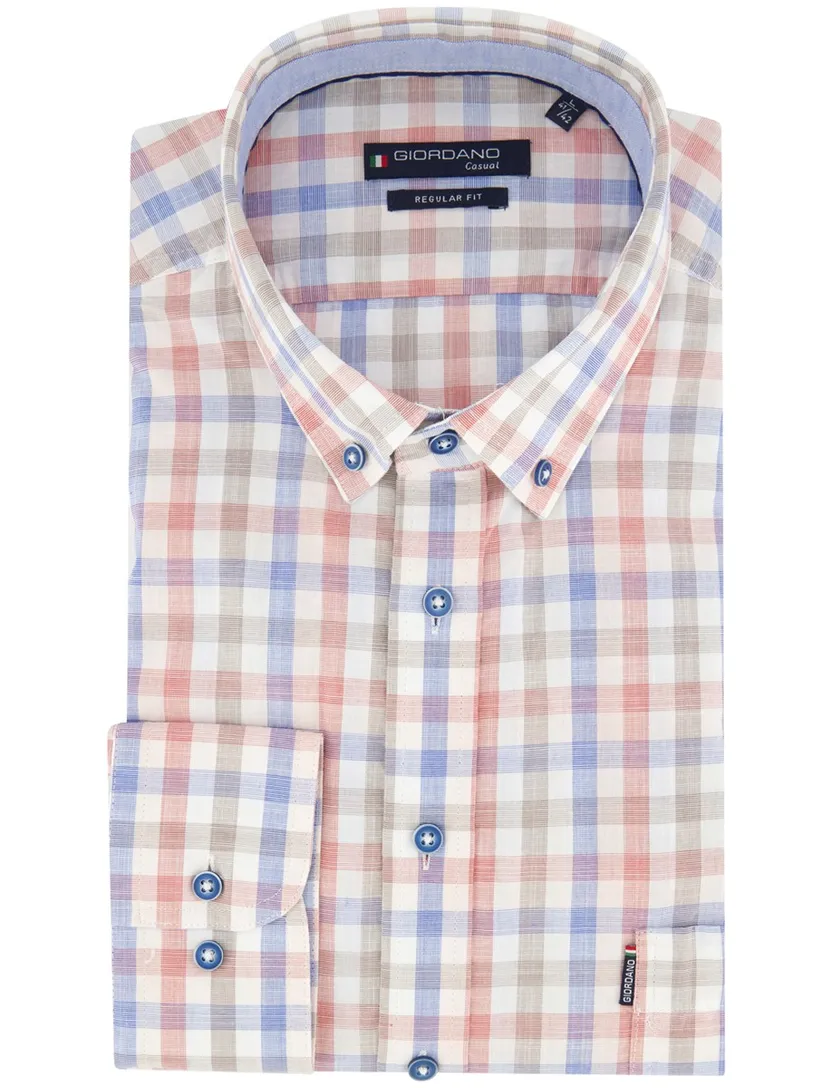 Overhemd Giordano geruit rood blauw met borstzak