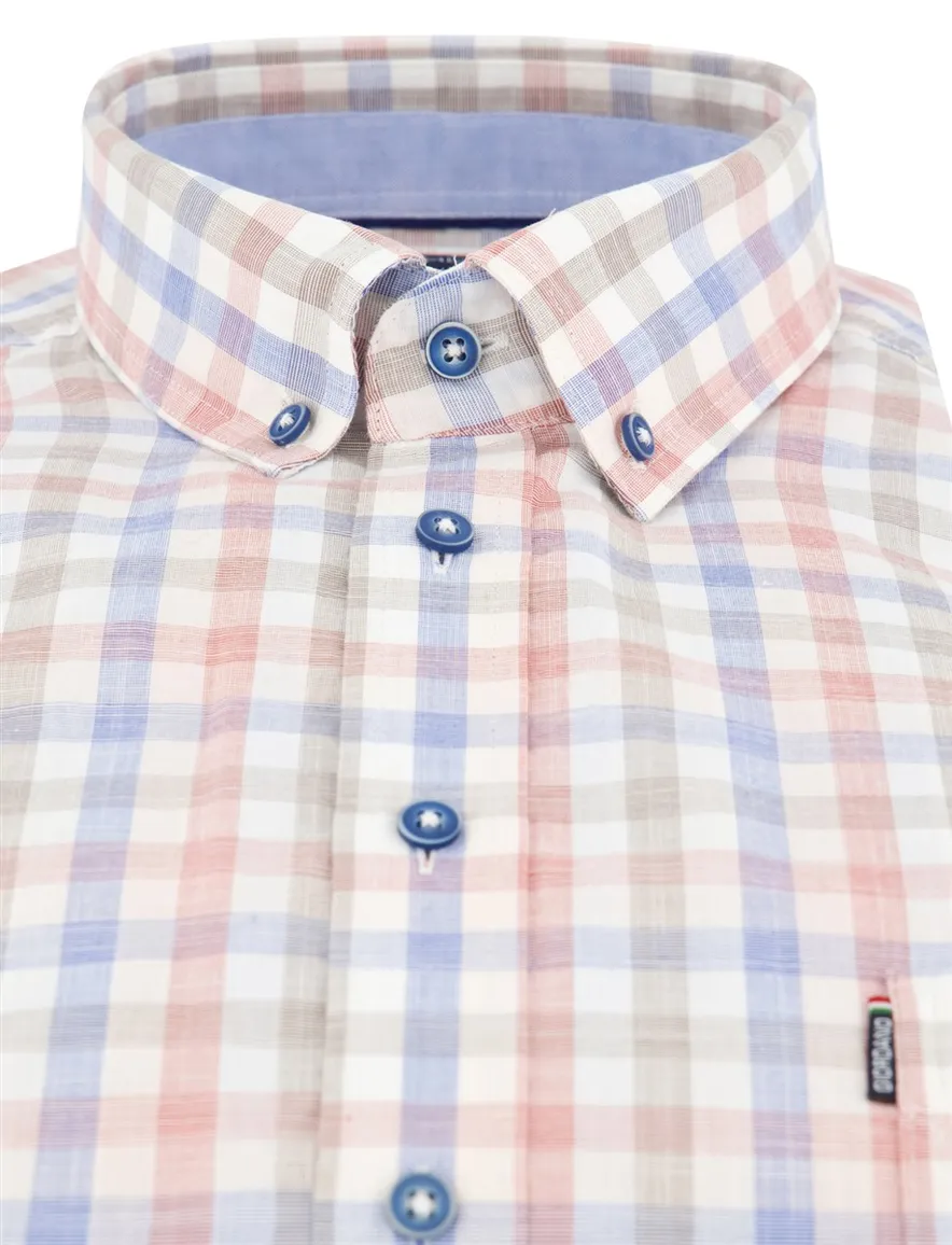 Giordano Regular Fit overhemd rood blauw geruit