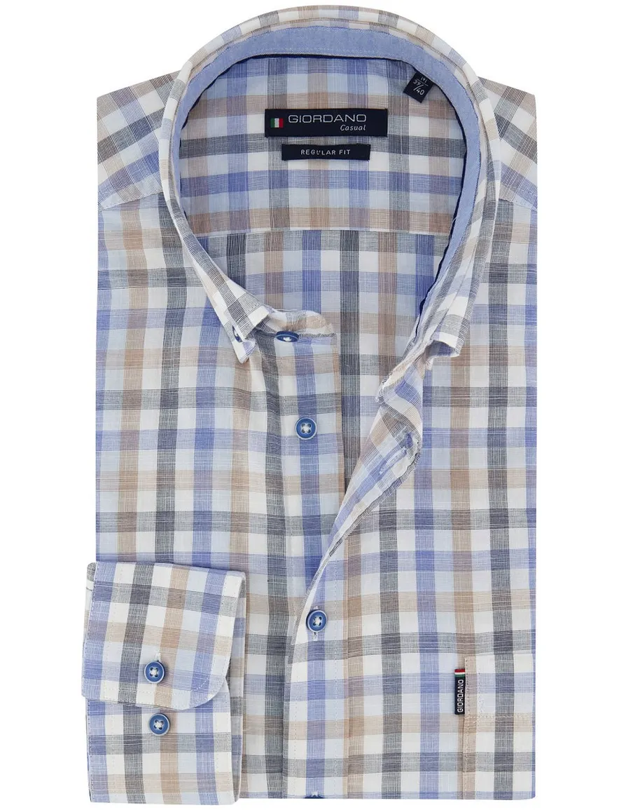 Giordano Regular Fit overhemd blauw geruit