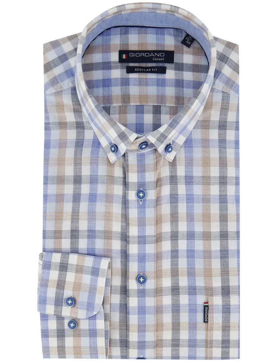 Giordano Regular Fit overhemd blauw geruit