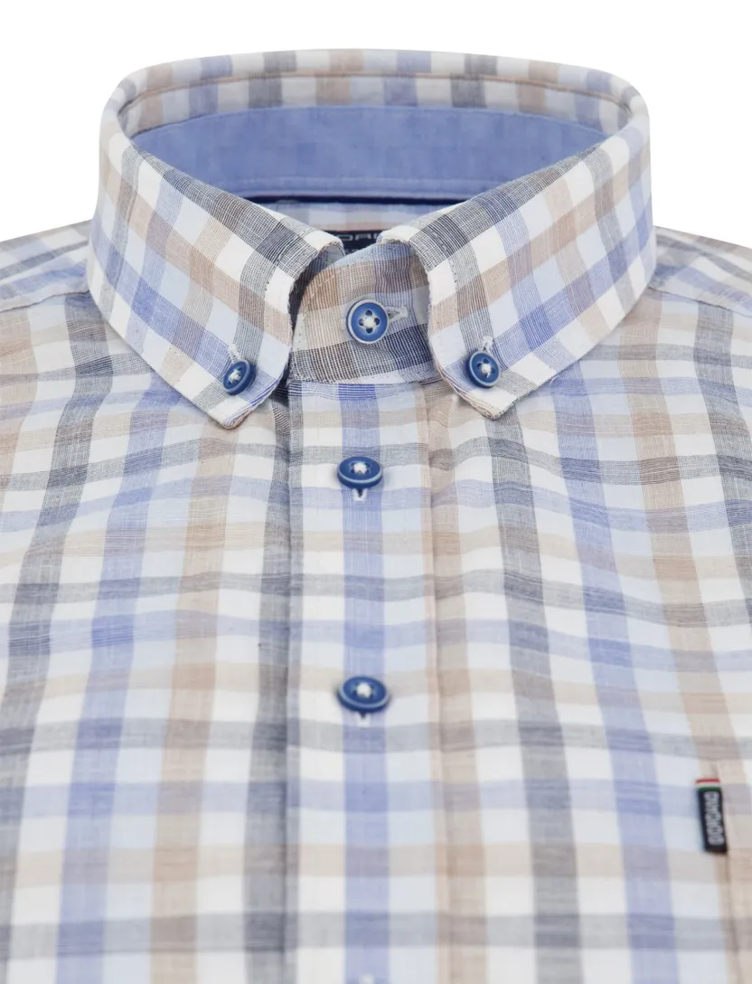 Blauw beige geruit katoenen Giordano Regular Fit overhemd