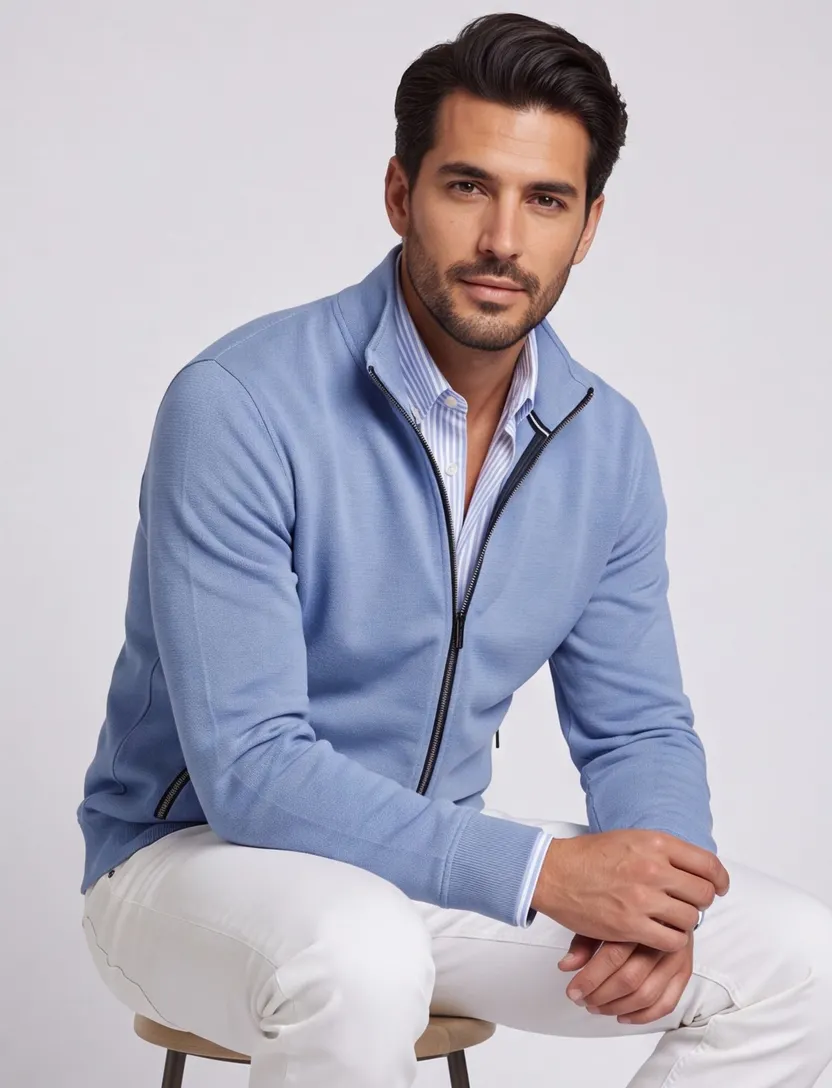vest Baileys normale fit blauw met rits katoen