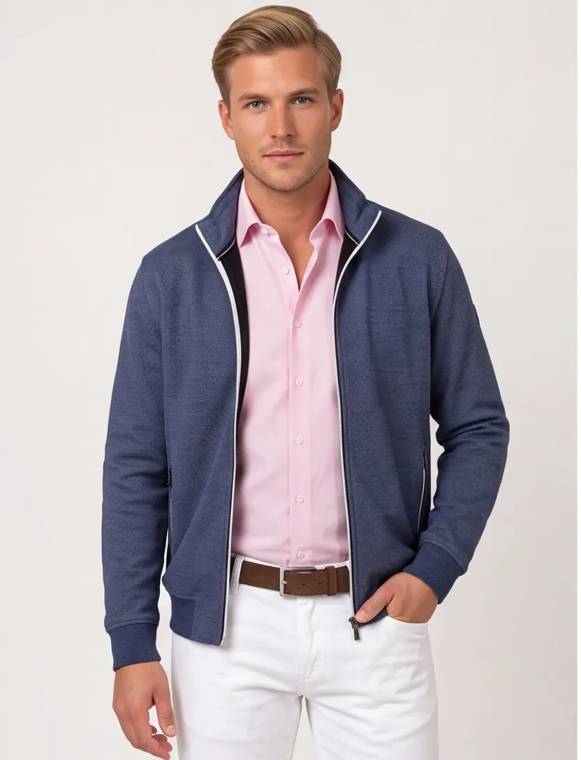vest Baileys donkerblauw normale fit met boord witte rits
