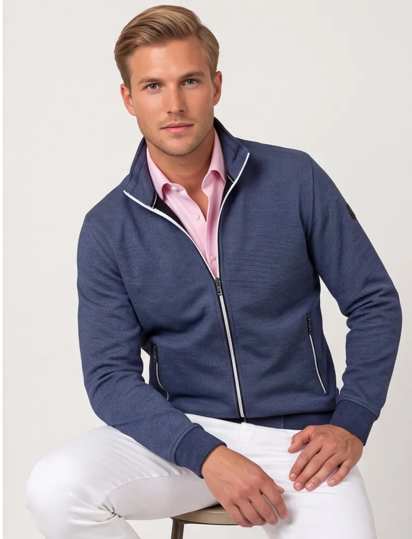 vest Baileys donkerblauw normale fit met boord witte rits
