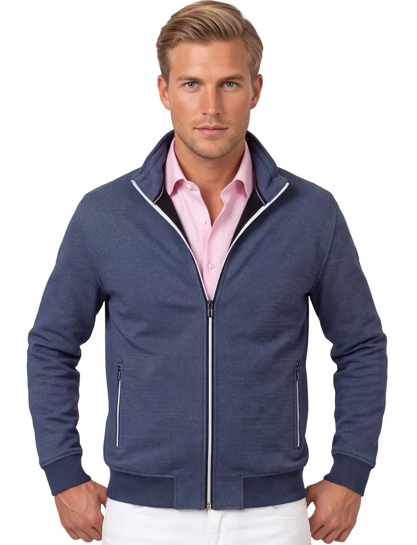 vest Baileys donkerblauw normale fit met boord witte rits