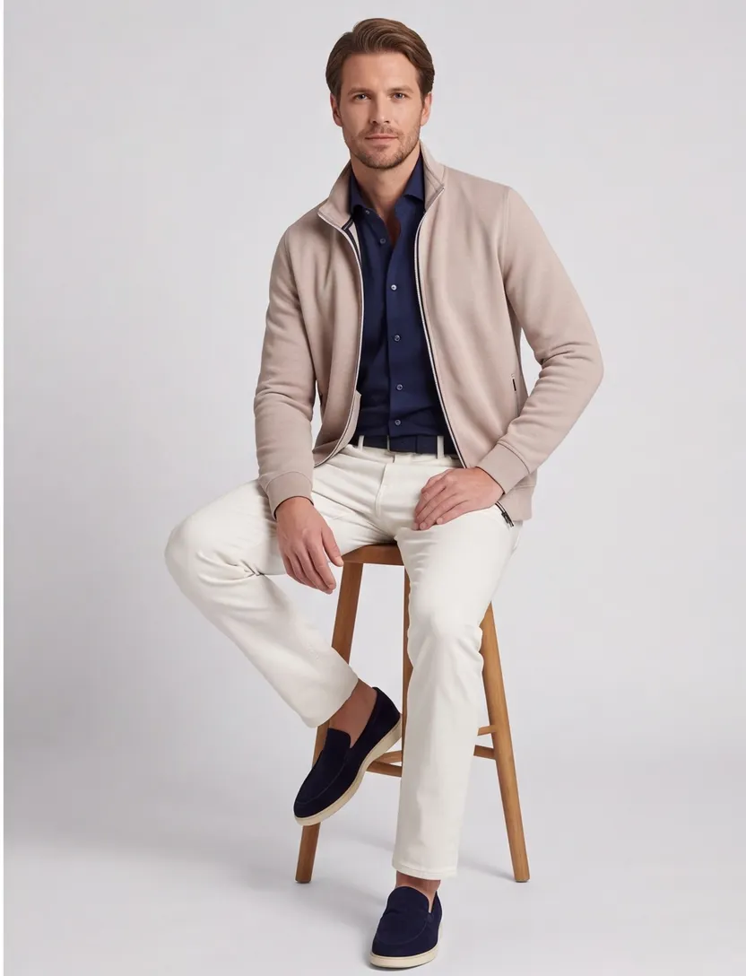 vest Baileys beige witte rits normale fit