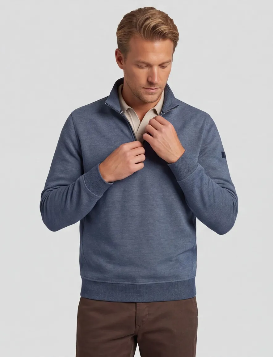blauwe trui Baileys half zip 100% katoen
