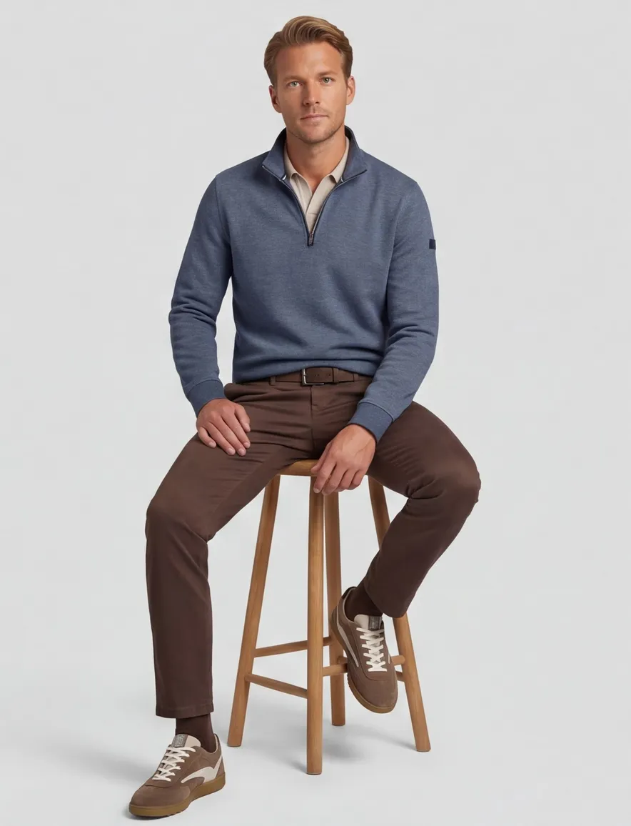 blauwe trui Baileys half zip 100% katoen