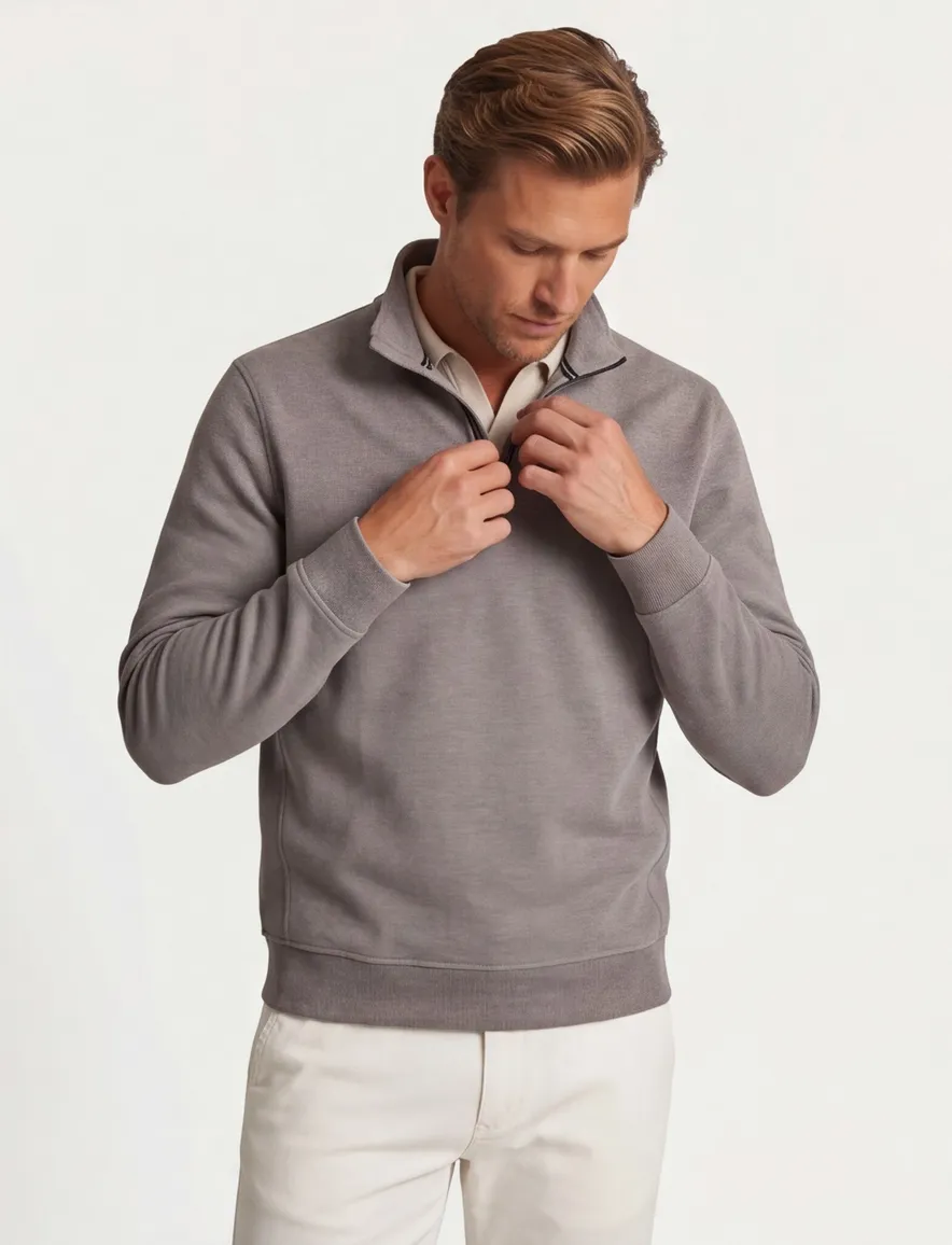 grijs trui half zip Baileys 100% katoen