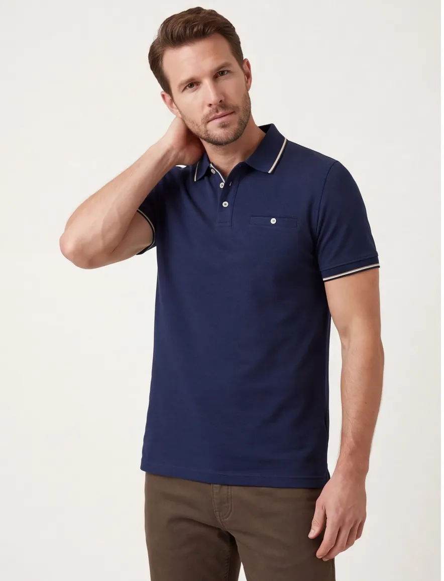 Baileys polo donkerblauw met borstzak