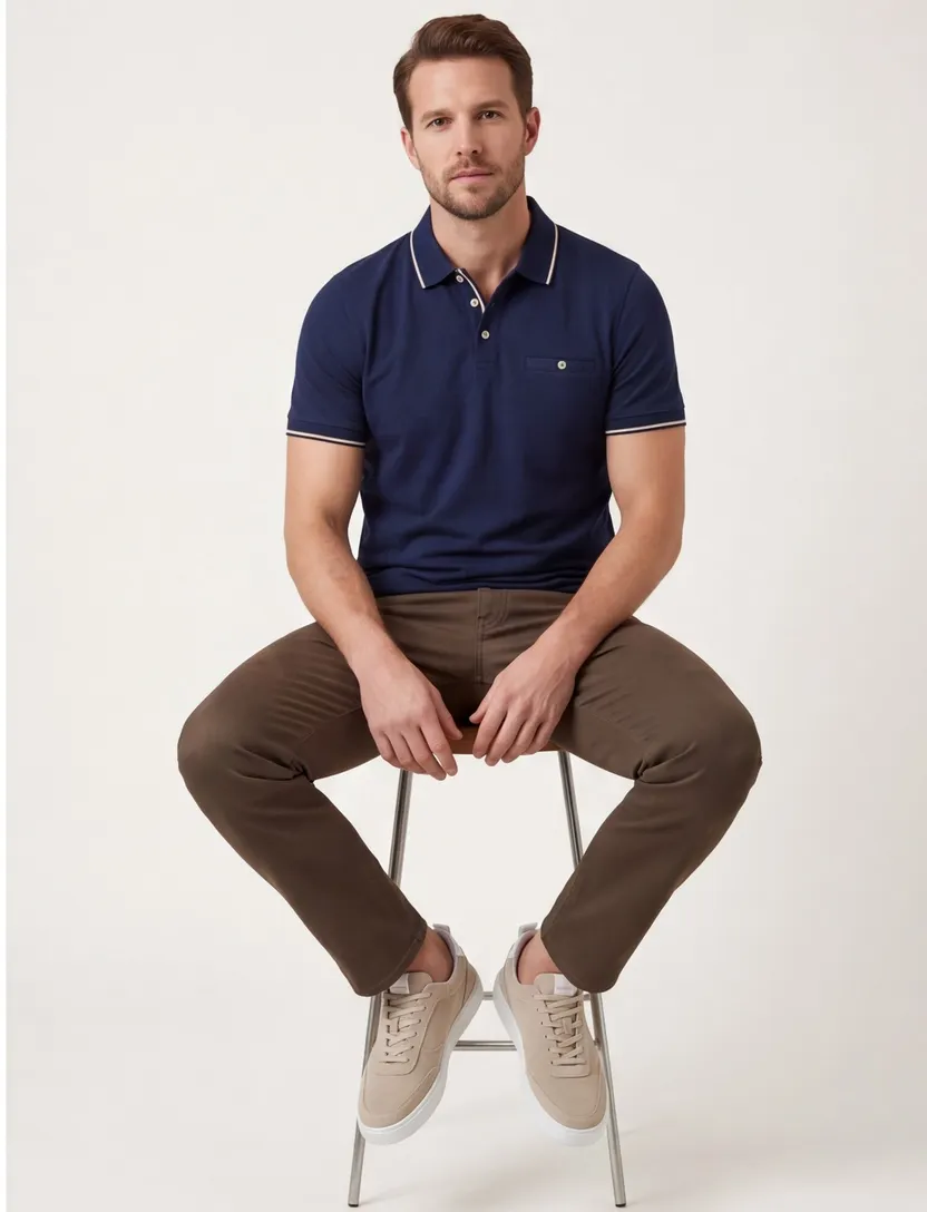 Poloshirt Baileys donkerblauw randen op boord en mouwen