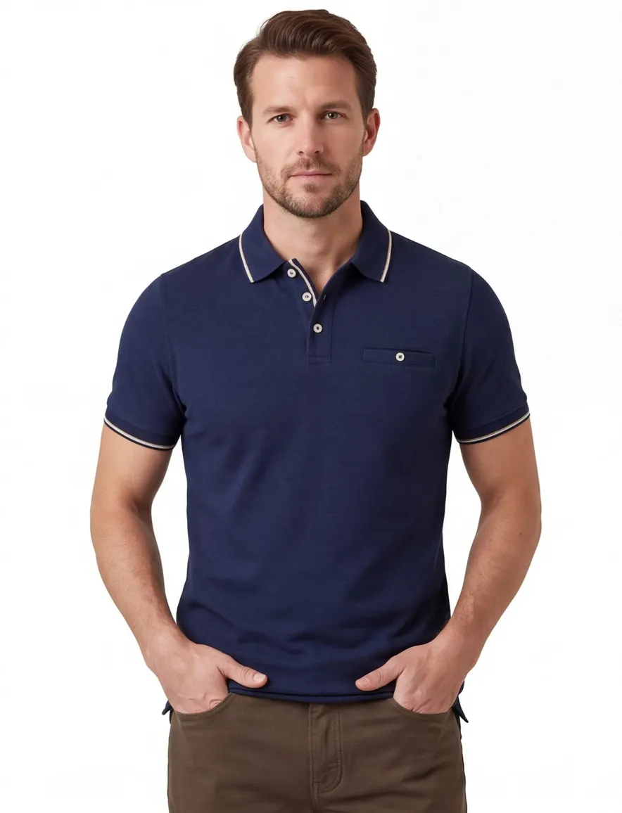 Baileys polo donkerblauw met borstzak