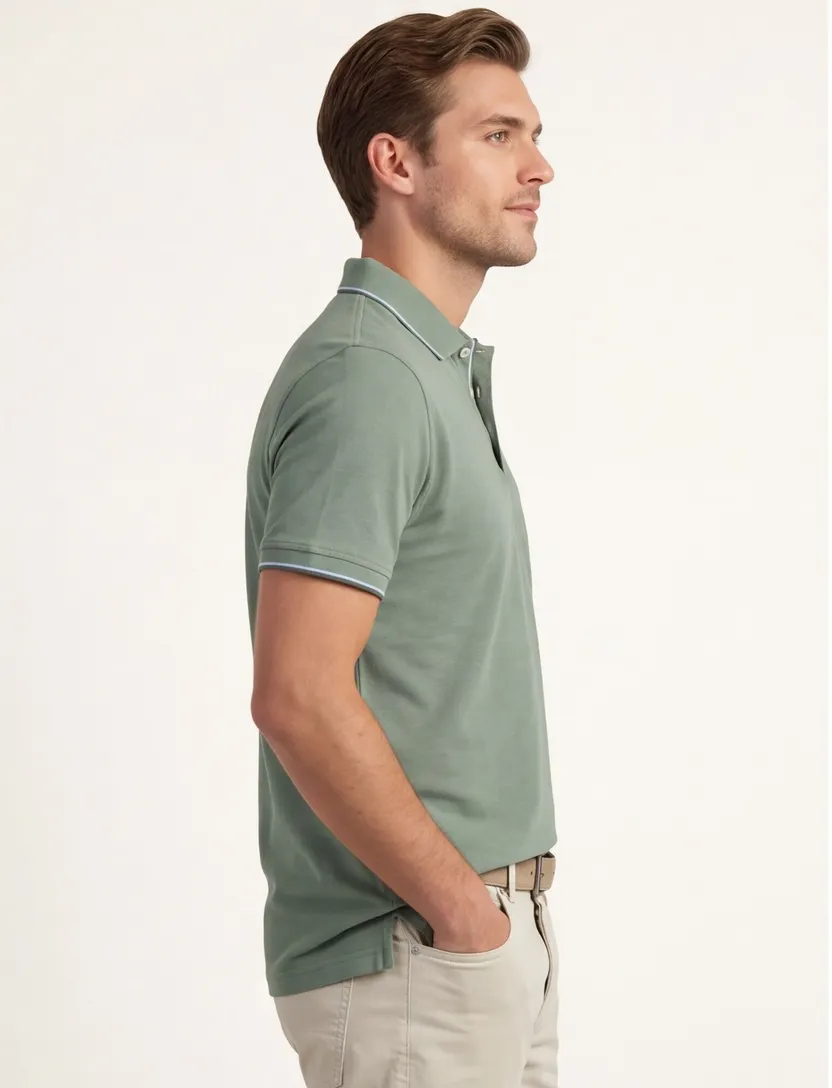 Poloshirt Baileys groen randjes op boord en mouw
