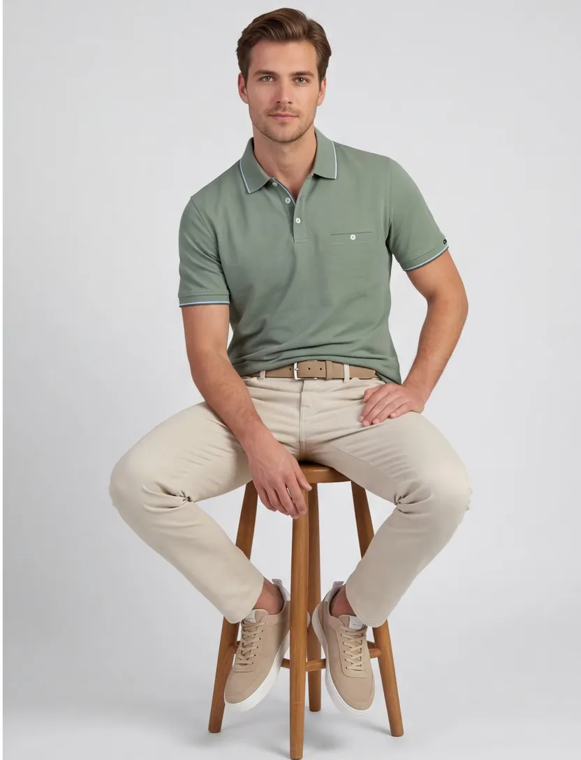 Poloshirt Baileys groen randjes op boord en mouw